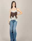 VICOLO - TAB1176 - TOP IN SATIN CON PIZZO MORO BURRO