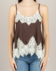 VICOLO - TAB1176 - TOP IN SATIN CON PIZZO MORO BURRO