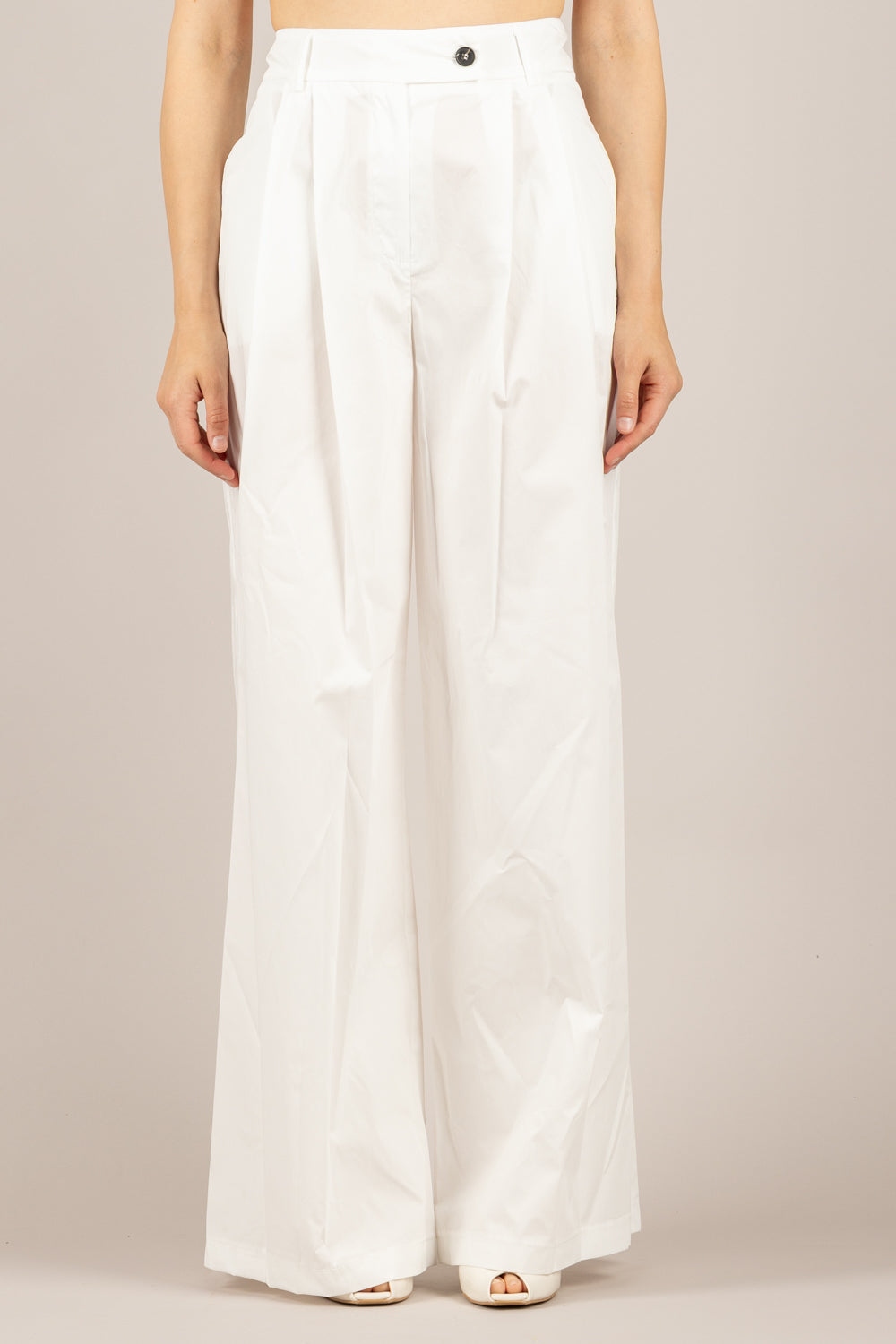TENSIONE IN - 26P4835 - PANTALONE PALAZZO IN COTONE WHITE