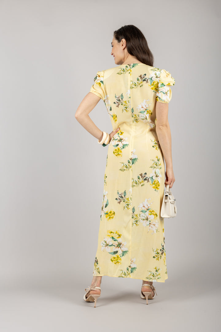 VICOLO - TD2065 - ABITO DETTAGLIO FIORI CON DRAPPEGGIO