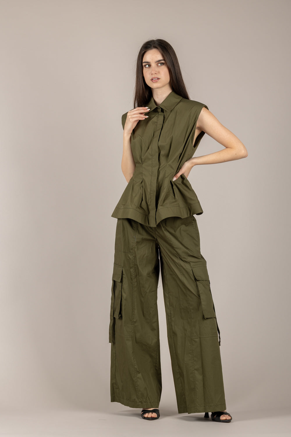 TENSIONE IN - 26C5093 - CAMICIA SFIANCATA IN COTONE MILITARE