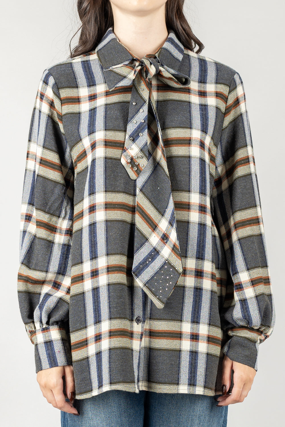 DIXIE - CFALYBGUA - CAMICIA CHECK CON FIOCCO STRASS