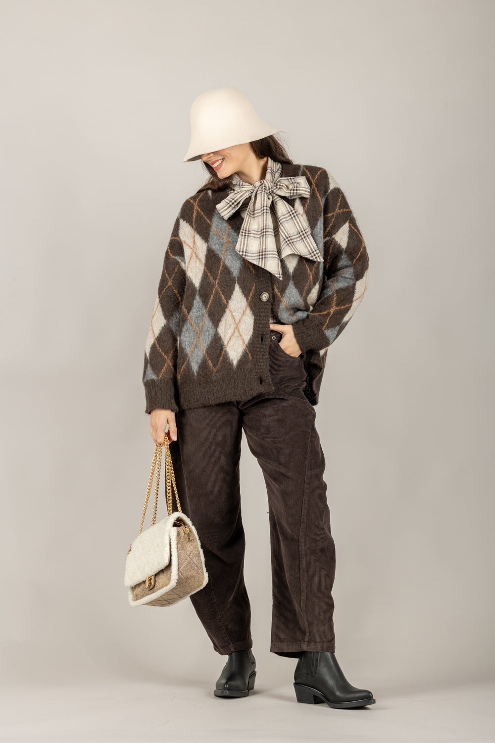 TENSIONE IN - D80999 - CARDIGAN ROMBI BICOLOR