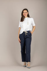 VICOLO - TAB1761 - PANTALONE A SIGARETTA CON LACCIO BLU