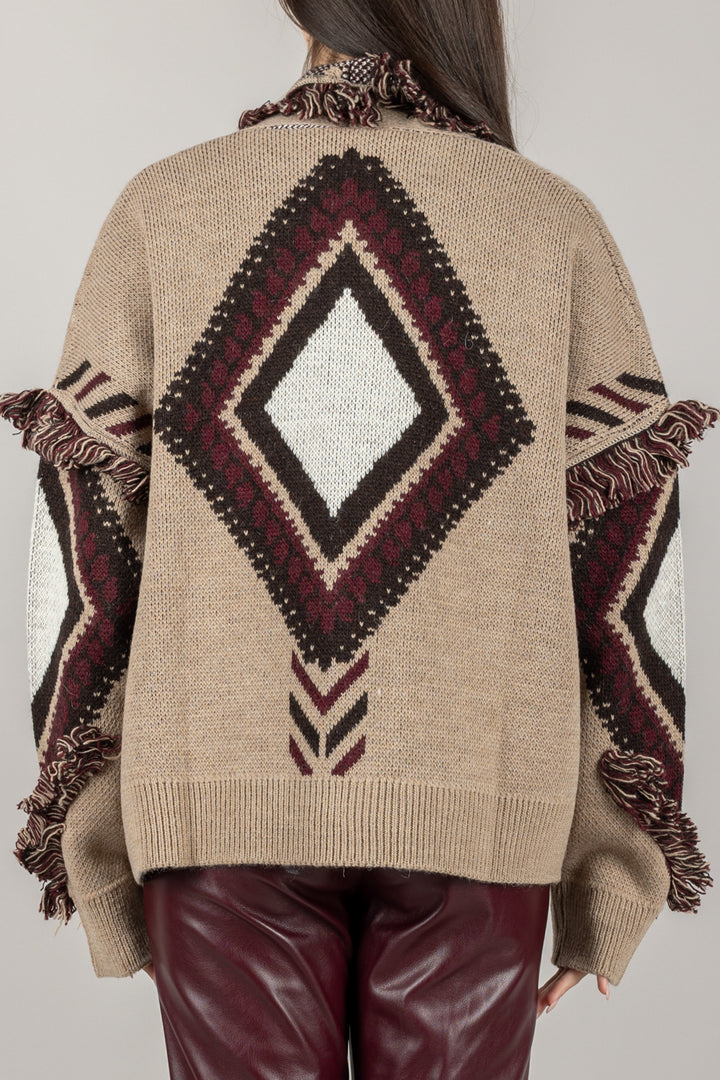 TENSIONE IN - W5HMG65A400 - CARDIGAN ROMBI CON FRANGE