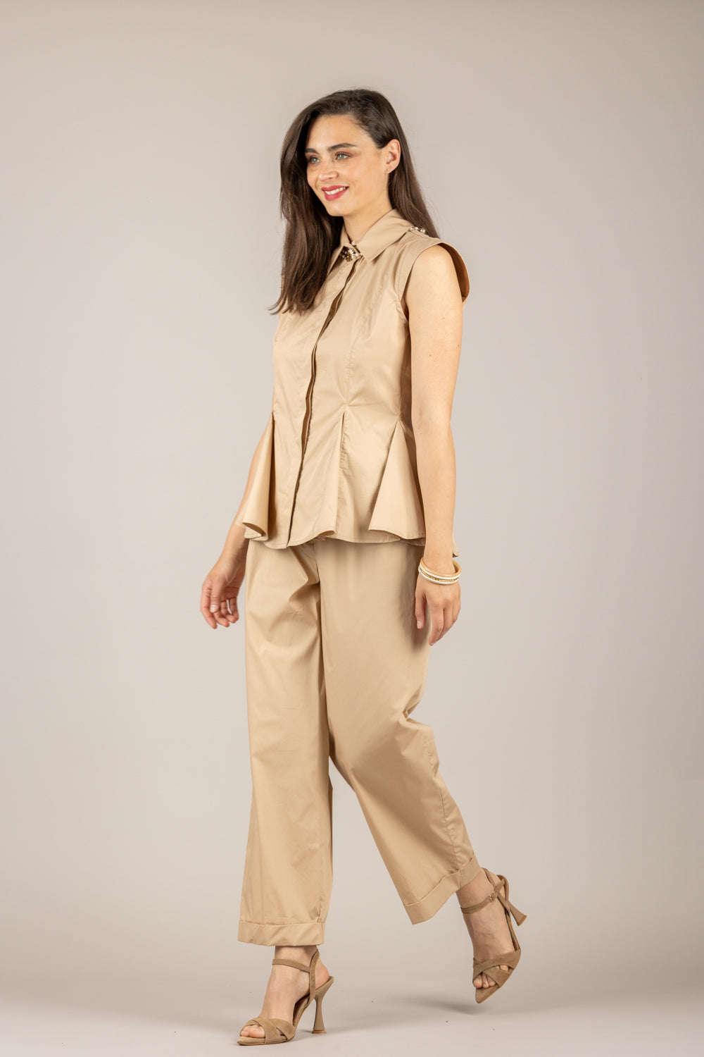 TENSIONE IN - 26P4936 - PANTALONE A GAMBA DRITTA CON RISVOLTO SAFARI
