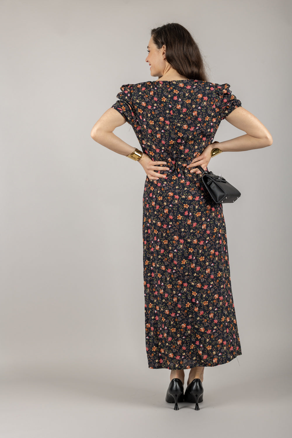 VICOLO - TD2047 - ABITO FLOREALE CON DRAPPEGGIO MANICA CORTA