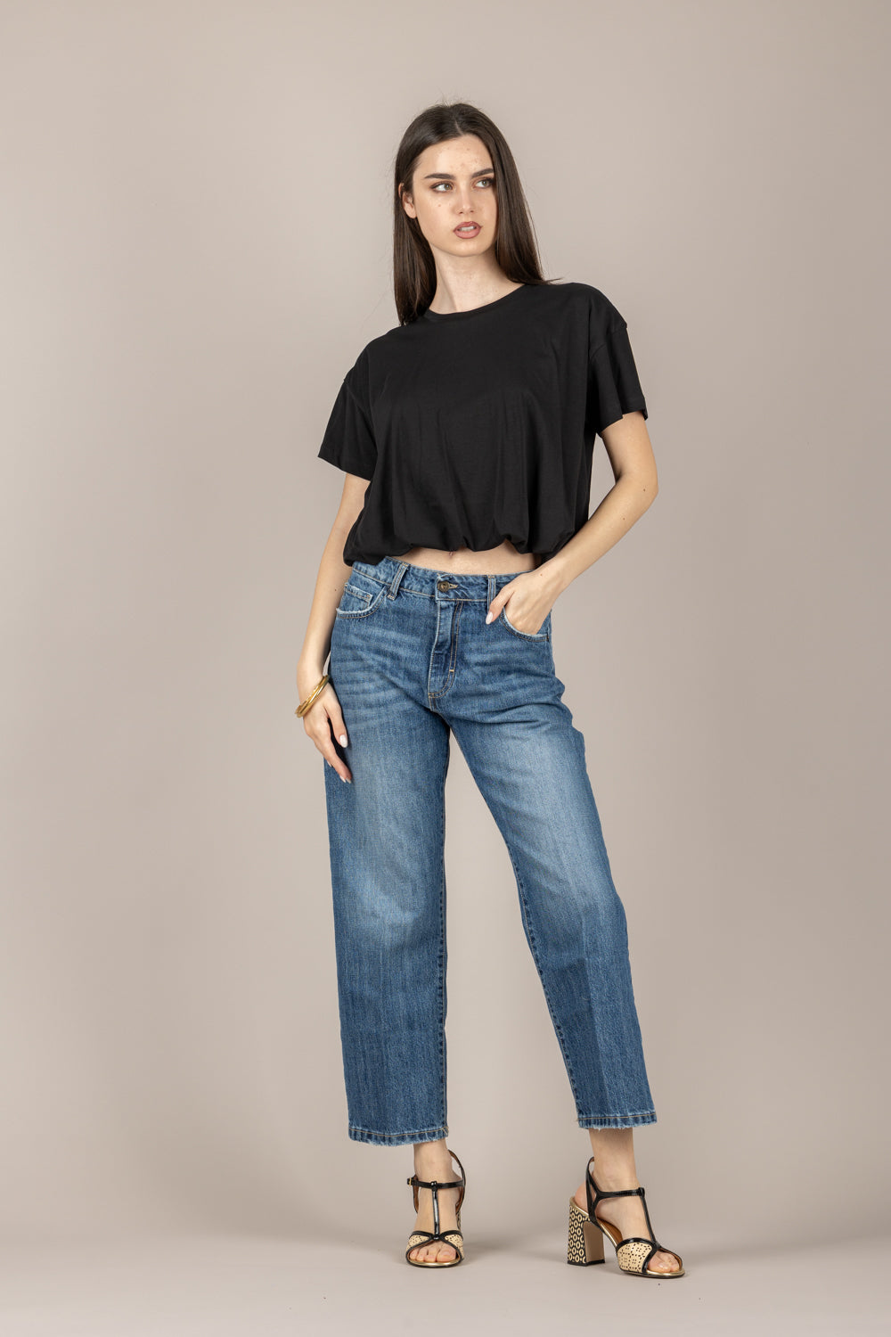 TENSIONE IN - 26M4820 - MAGLIA CROP ARRICCIATA NERO