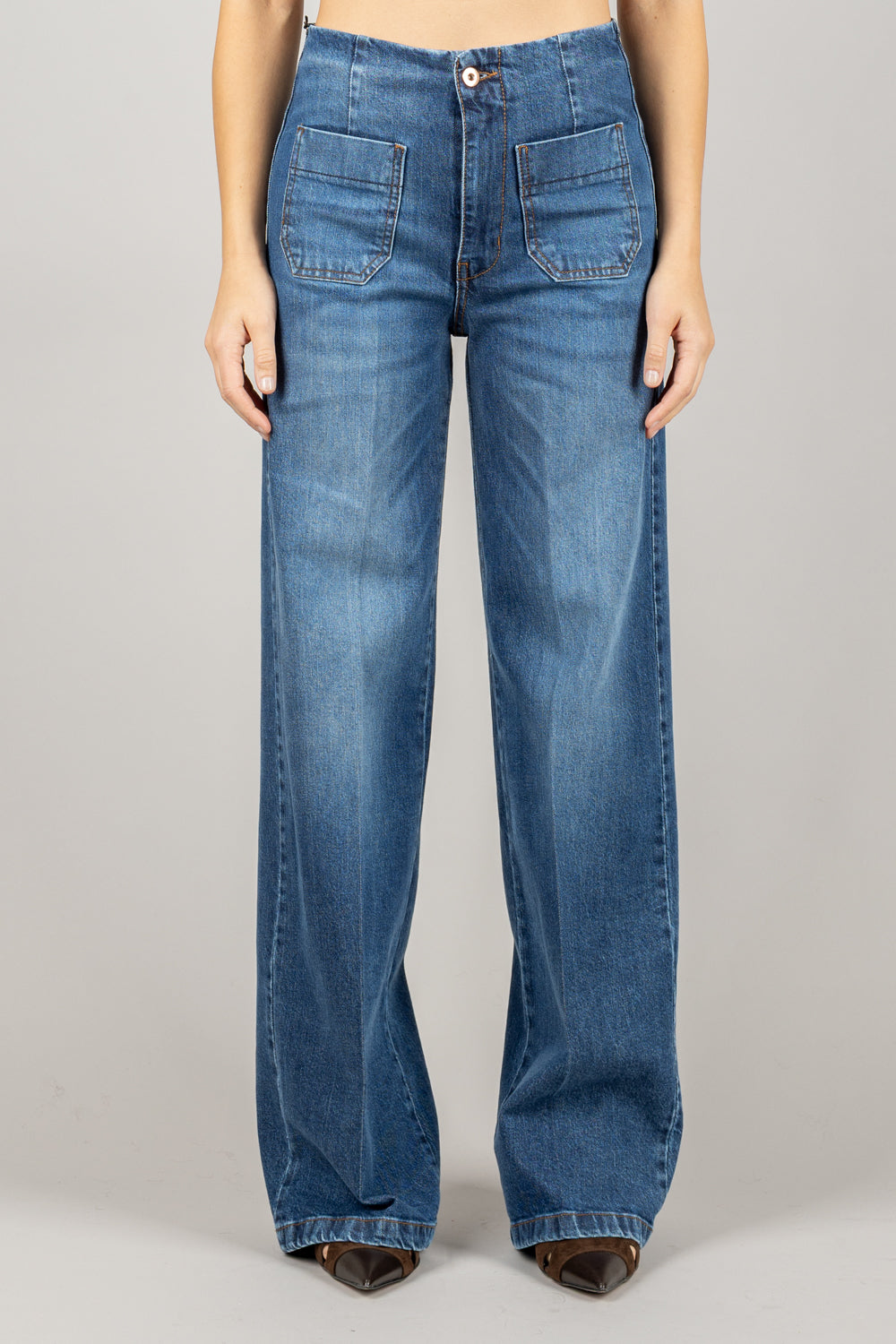 TENSIONE IN - CJ12709 - JEANS PALAZZO CON TASCHINI