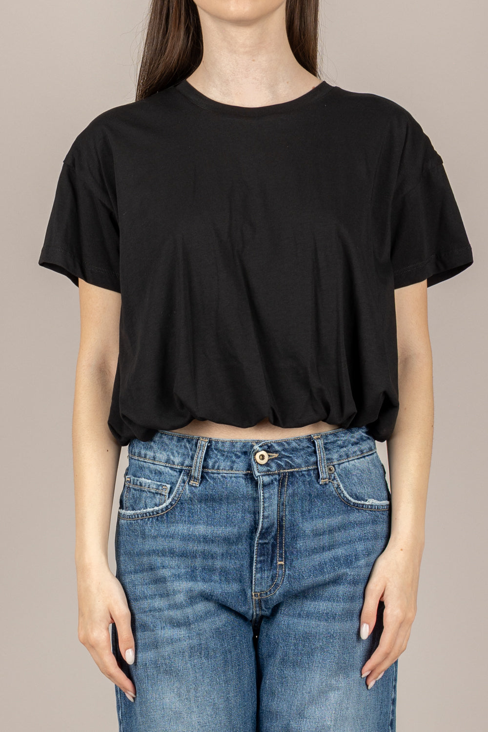TENSIONE IN - 26M4820 - MAGLIA CROP ARRICCIATA NERO