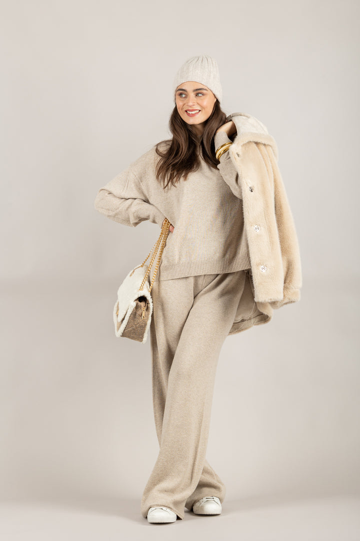 VICOLO - 22107F - PANTALONE IN MAGLIA MISTO LANA