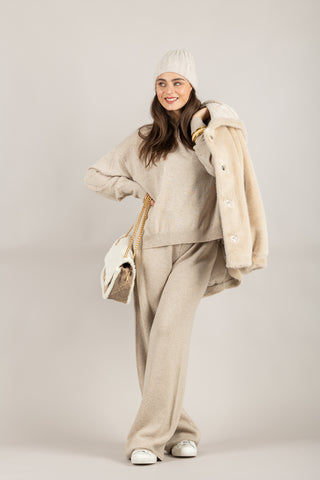 VICOLO - 22107F - PANTALONE IN MAGLIA MISTO LANA