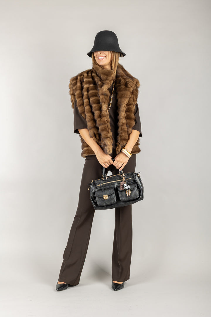 TENSIONE IN - HN344 - GILET ECOPELLICCIA CHIUSURA ASIMMETRICA