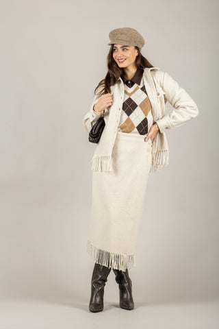 TENSIONE IN - 38151 - GONNA LONGUETTE CON BOTTONE E FRANGE