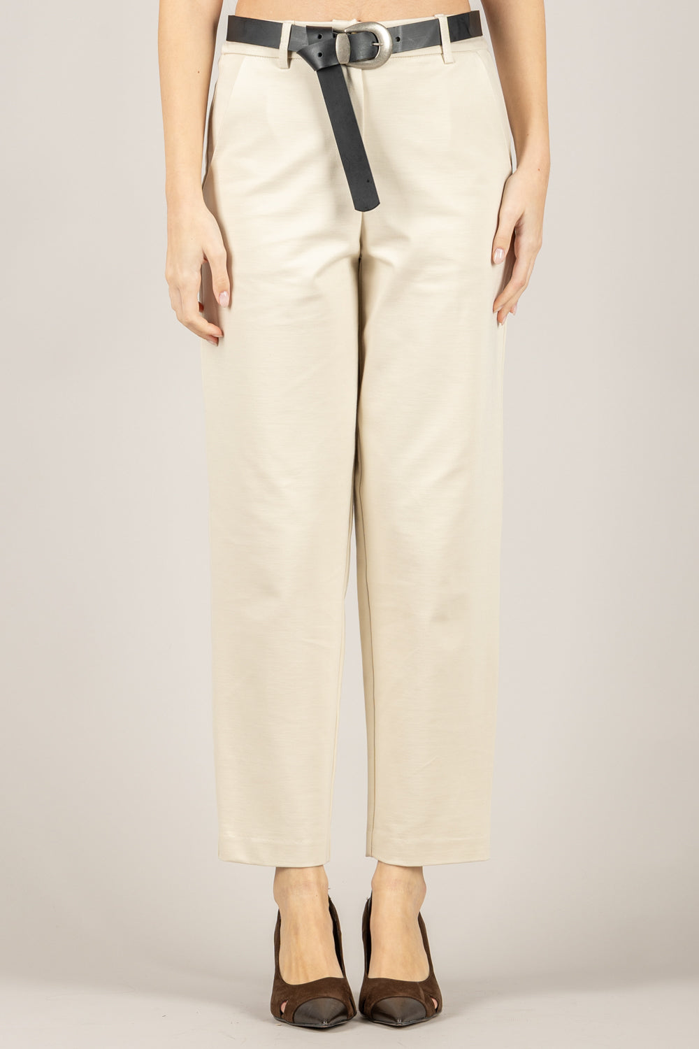 TENSIONE IN - 26P1202 - PANTALONE CARROT IN PUNTO MILANO CON CINTA