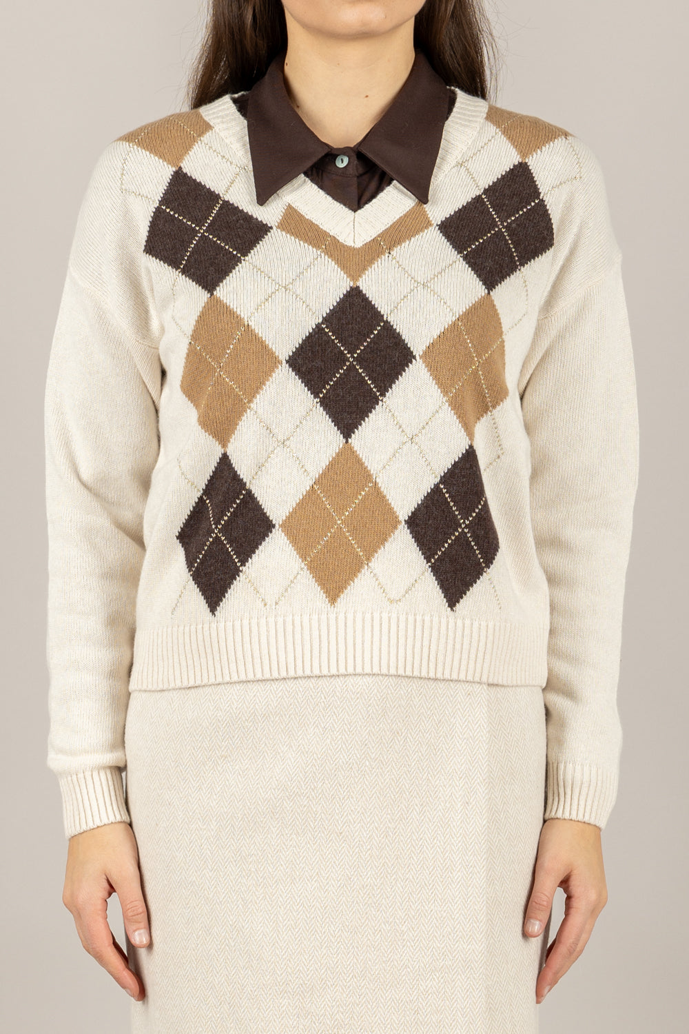 TENSIONE IN - D82060 - MAGLIA SCOLLO A V CON ROMBI