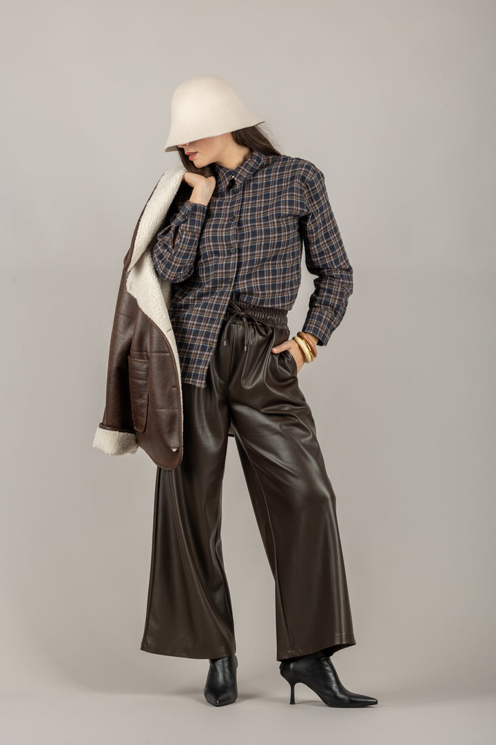 TENSIONE IN - 26P1429  - PANTALONE IN ECOPELLE CON ELASTICO IN VITA