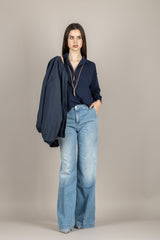 VICOLO - 2AB2090 - MAGLIA POLO BLU CON SCOLLO A V