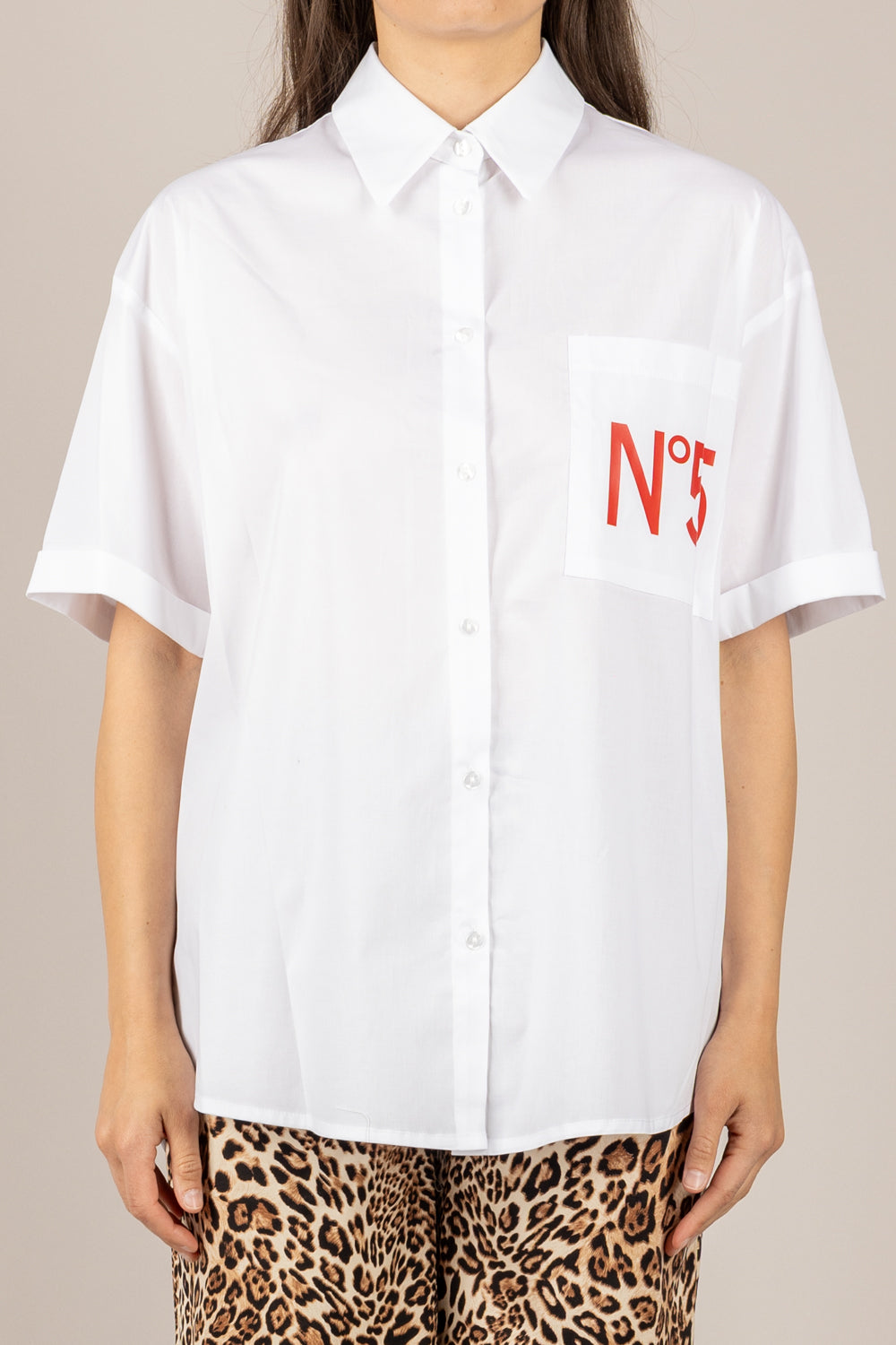 TENSIONE IN - 26C5004 - CAMICIA OVER MANICHE CORTE N°5 BIANCO/ROSSO