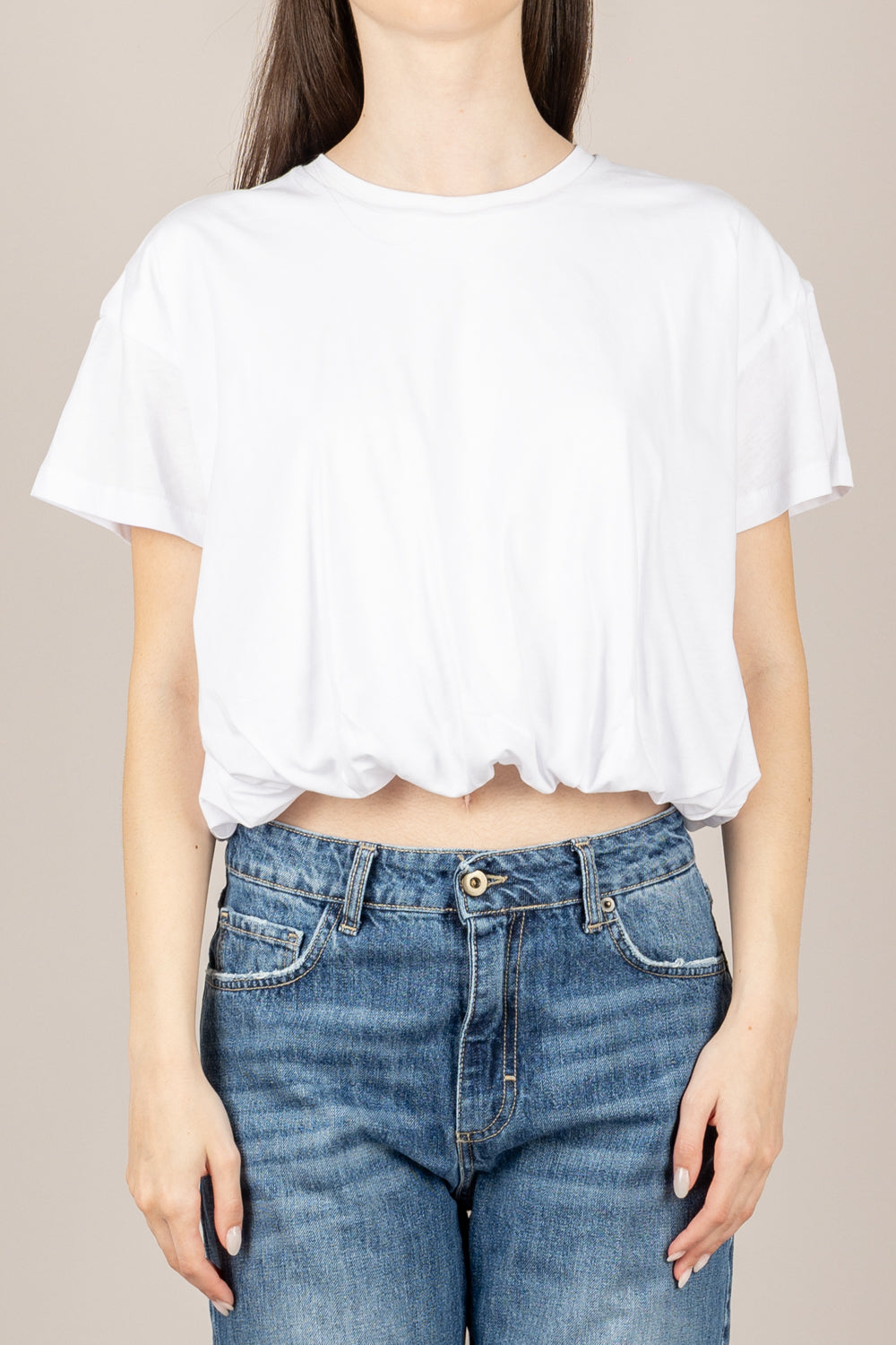 TENSIONE IN - 26M4820 - MAGLIA CROP ARRICCIATA BIANCO