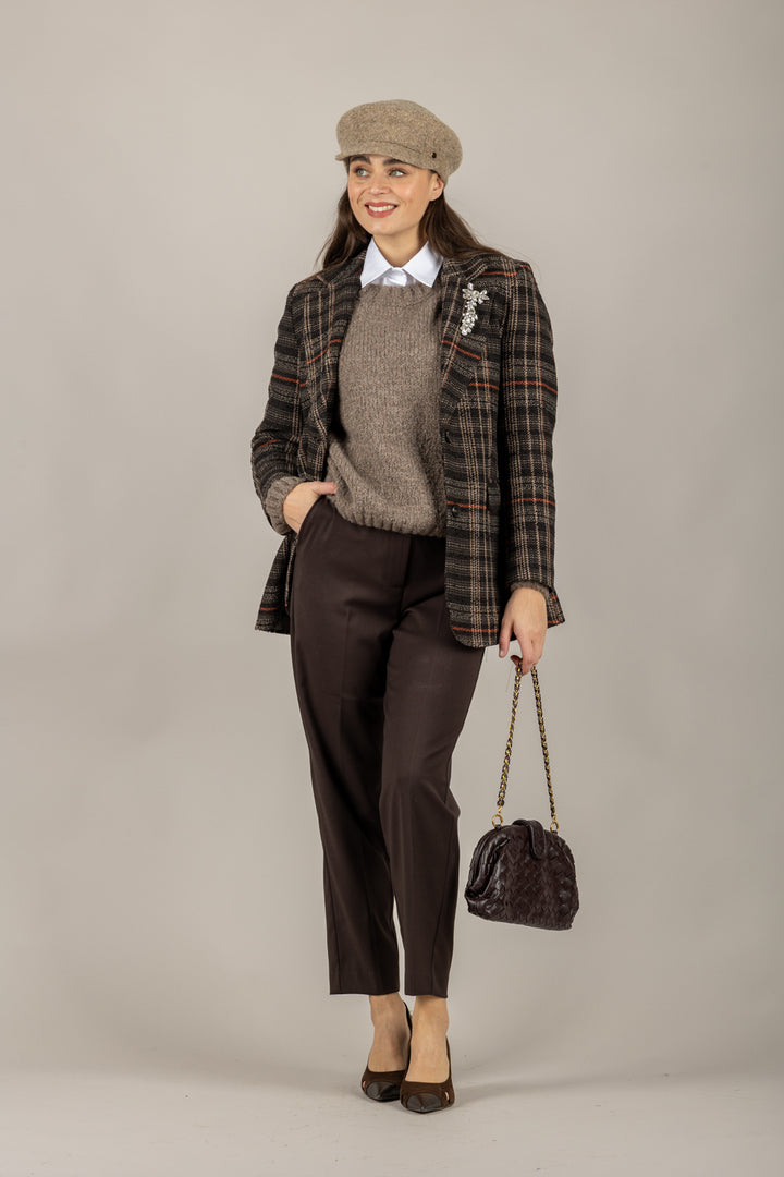 TENSIONE IN - 26B1620 - GIACCA TARTAN CON SPILLA DUE BOTTONI