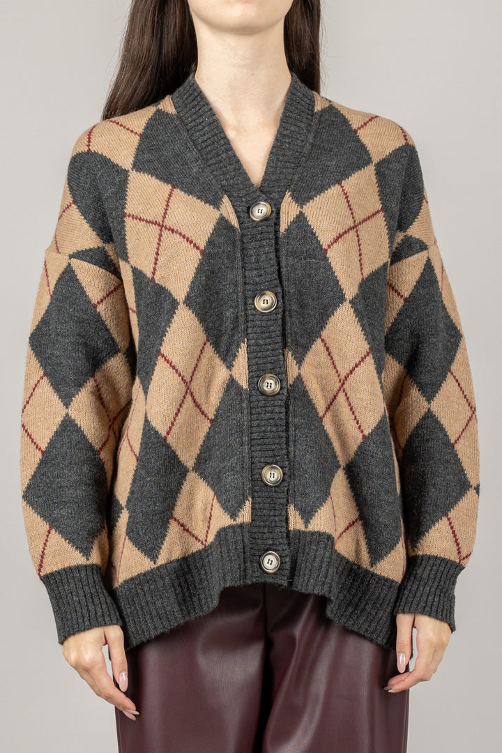 VICOLO - 77290F - CARDIGAN OVER CON ROMBI