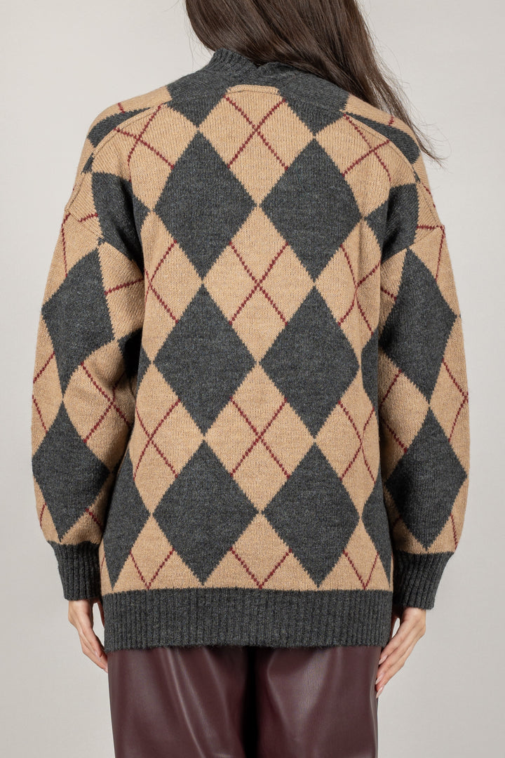VICOLO - 77290F - CARDIGAN OVER CON ROMBI
