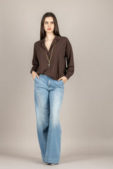 VICOLO - 2AB2090 - MAGLIA POLO MORO CON SCOLLO A V