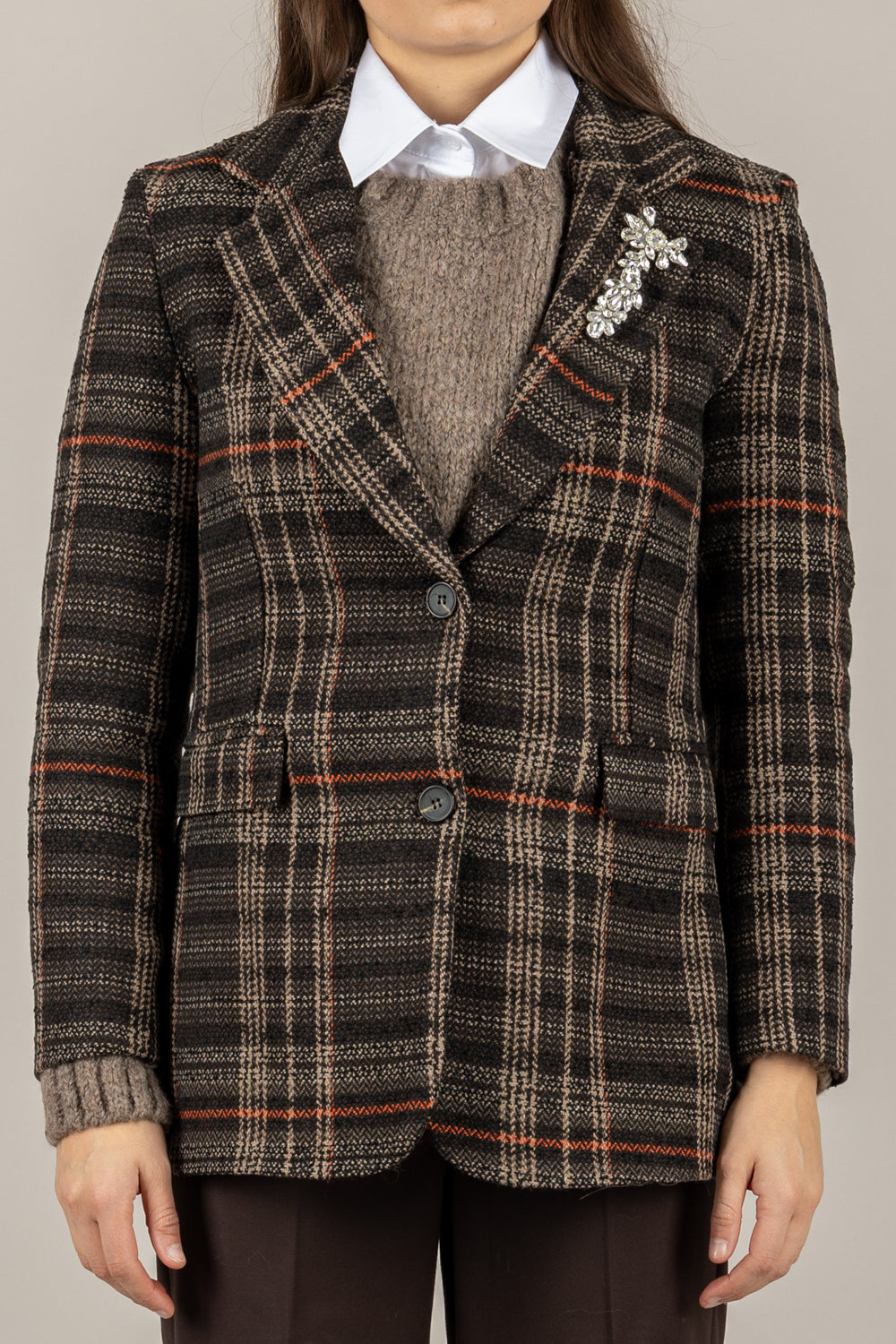 TENSIONE IN - 26B1620 - GIACCA TARTAN CON SPILLA DUE BOTTONI