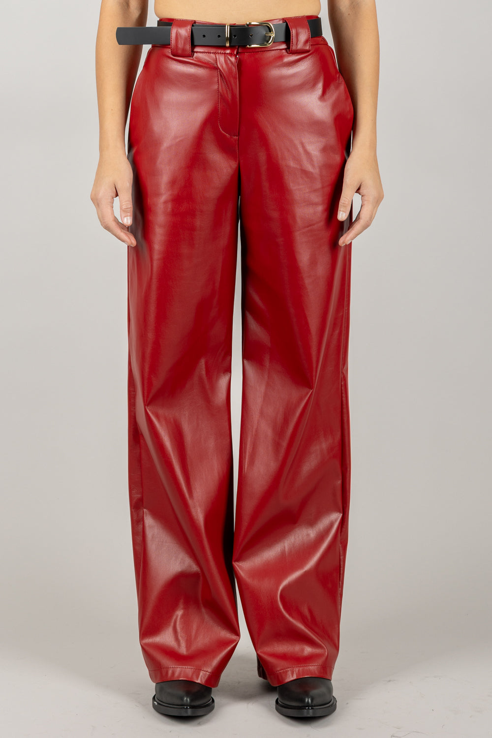 TENSIONE IN - 26P1054 - PANTALONE ECOPELLE CON CINTA