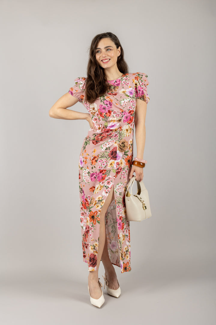 VICOLO - TD2074 - ABITO FIORI CON DRAPPEGGIO