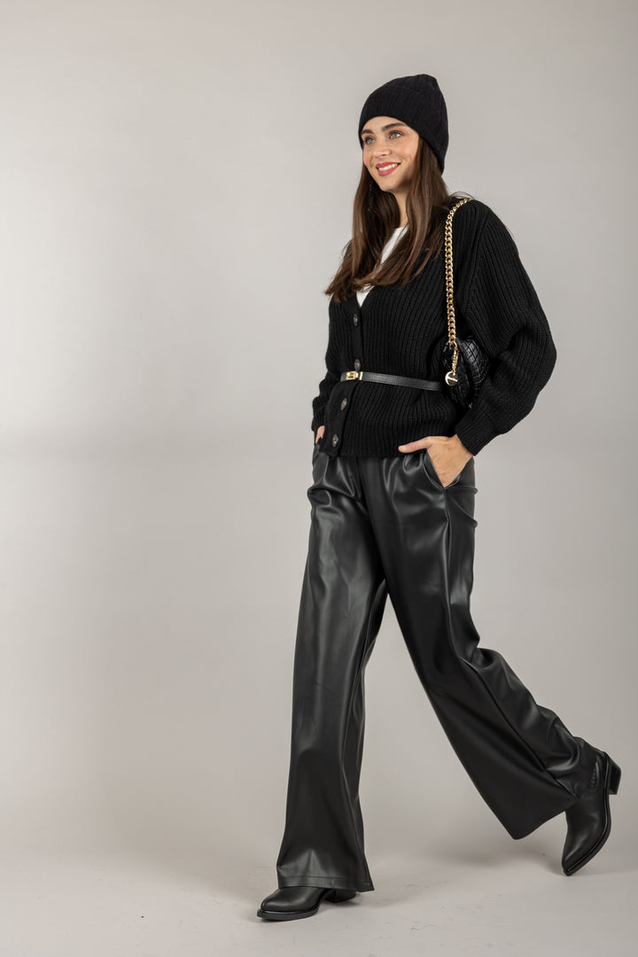 TENSIONE IN - 26P1054 - PANTALONE ECOPELLE CON CINTA