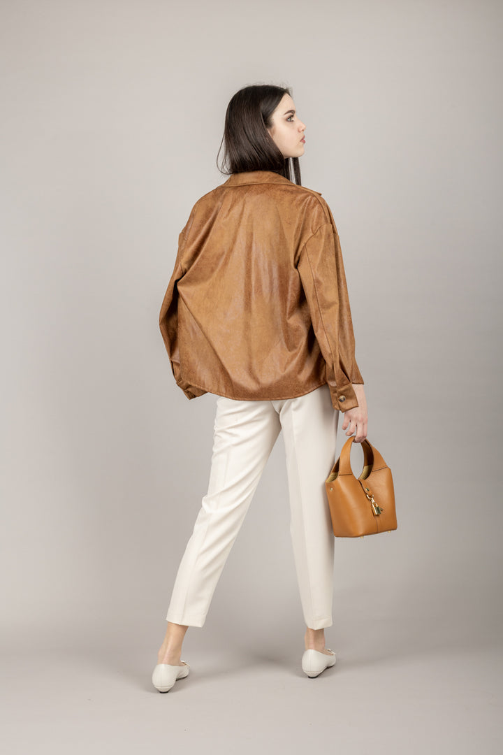 VICOLO - TD1225 - CAMICIA IN SUEDE CON FRANGE