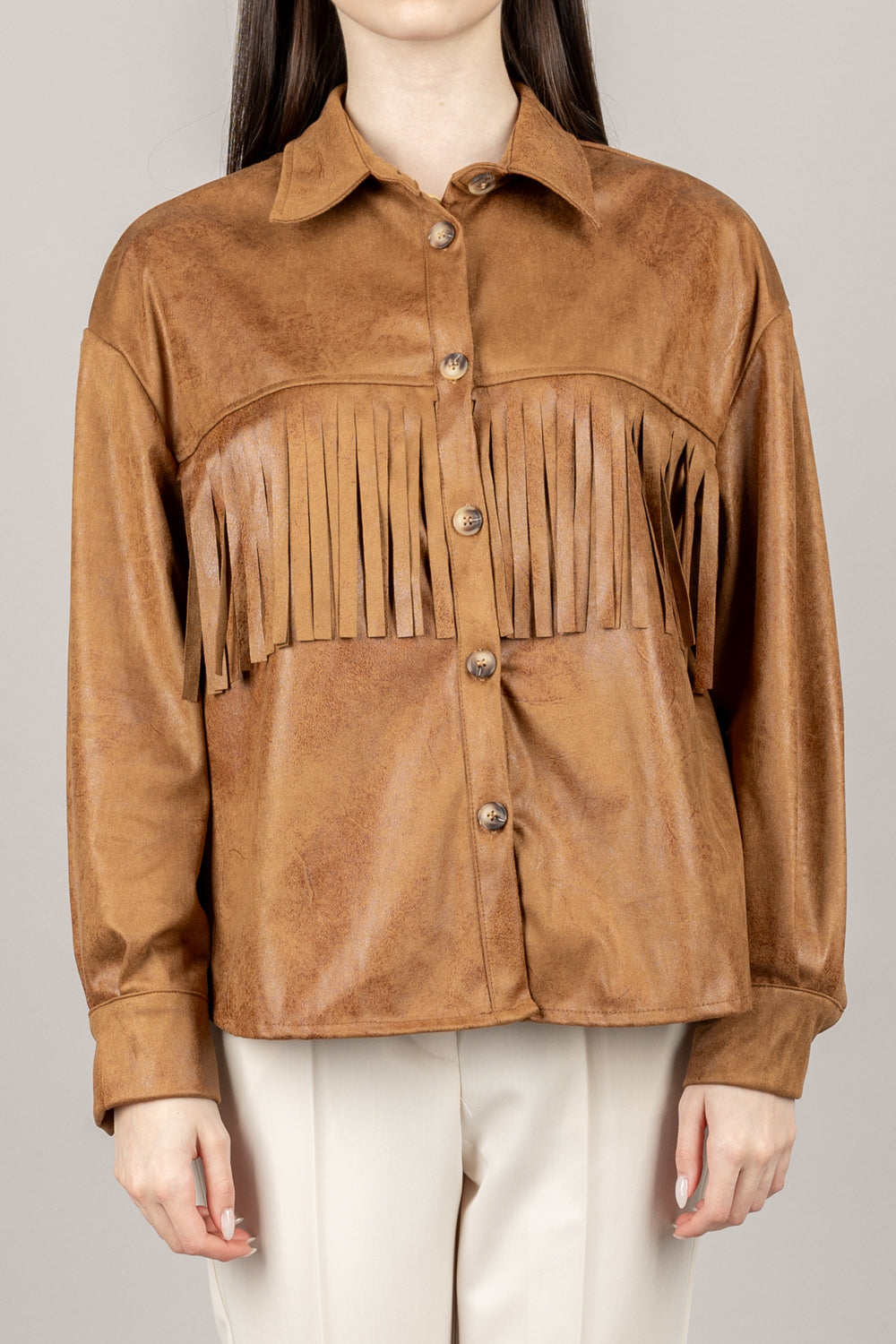 VICOLO - TD1225 - CAMICIA IN SUEDE CON FRANGE