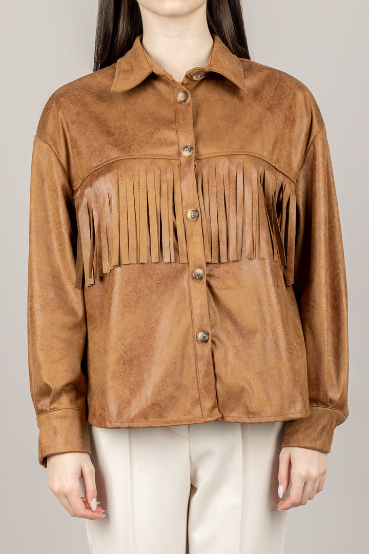 VICOLO - TD1225 - CAMICIA IN SUEDE CON FRANGE