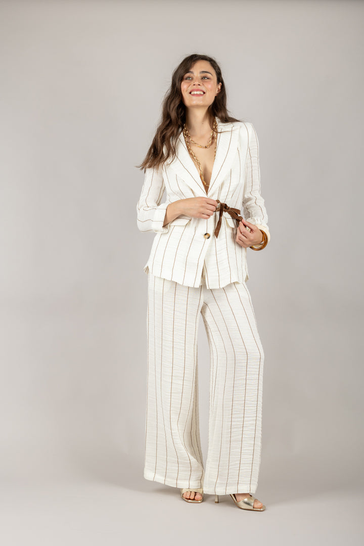 TENSIONE IN - S25PC02 - PANTALONE GESSATO CON COULISSE