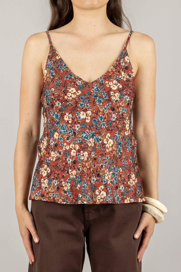 VICOLO - TD2369 - CANOTTA IN SATIN FLOREALE