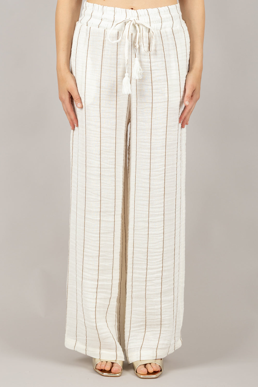 TENSIONE IN - S25PC02 - PANTALONE GESSATO CON COULISSE