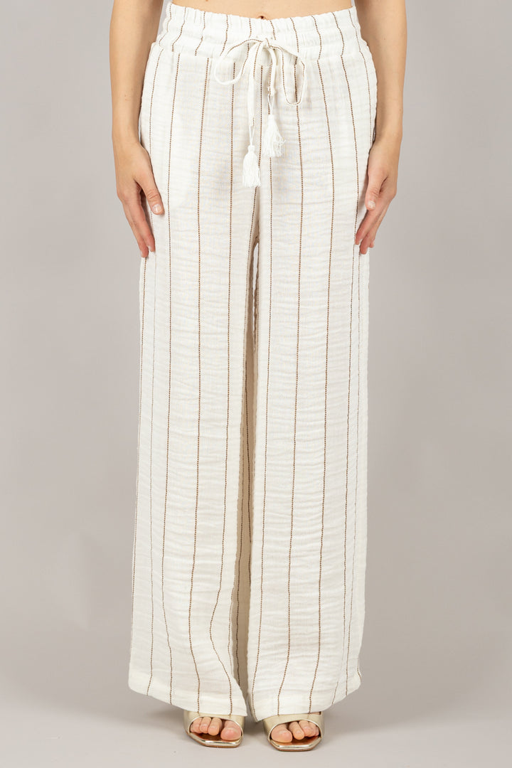 TENSIONE IN - S25PC02 - PANTALONE GESSATO CON COULISSE