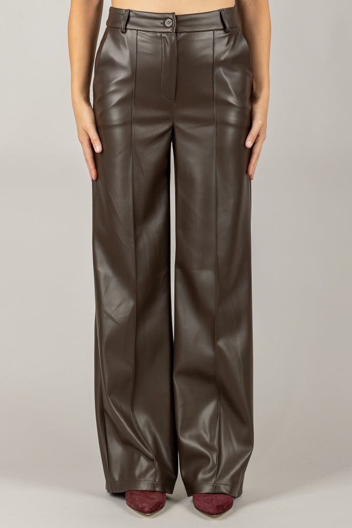 TENSIONE IN - 26P647 - PANTALONE A PALAZZO IN ECOPELLE