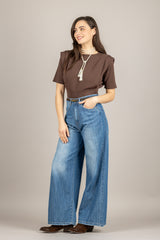 VICOLO - 4AB4007 - MAGLIA CROP MORO CON SPALLINE