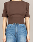 VICOLO - 4AB4007 - MAGLIA CROP MORO CON SPALLINE