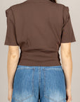 VICOLO - 4AB4007 - MAGLIA CROP MORO CON SPALLINE