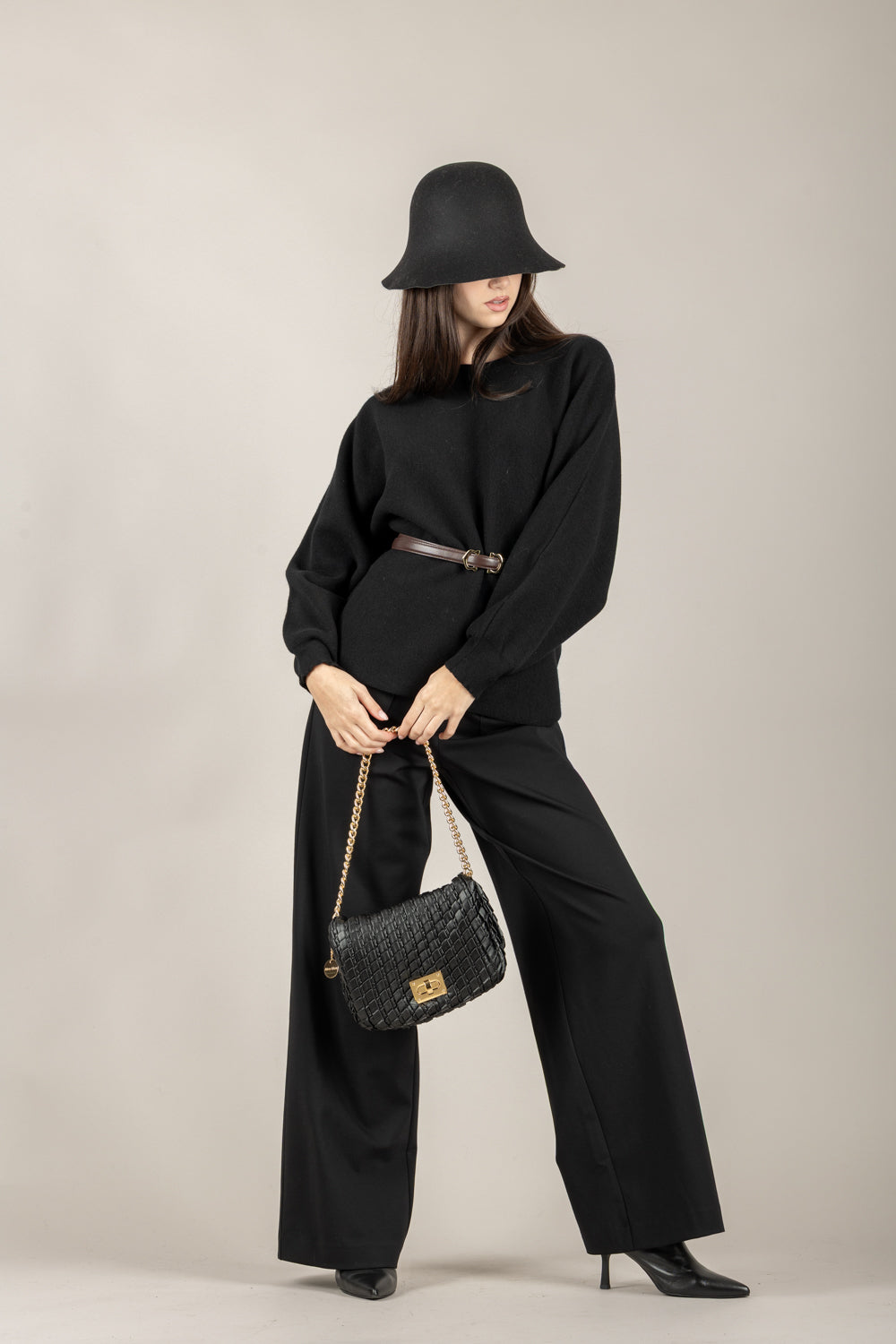 VICOLO - 22207F - MAGLIA MANICA PALLONCINO CON CINTURA