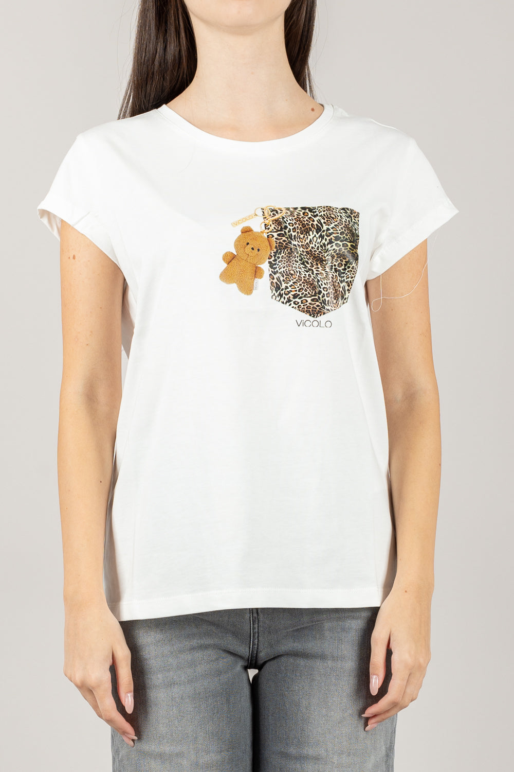 VICOLO - RF0502 - T-SHIRT STAMPA TASCHINO ANIMALIER