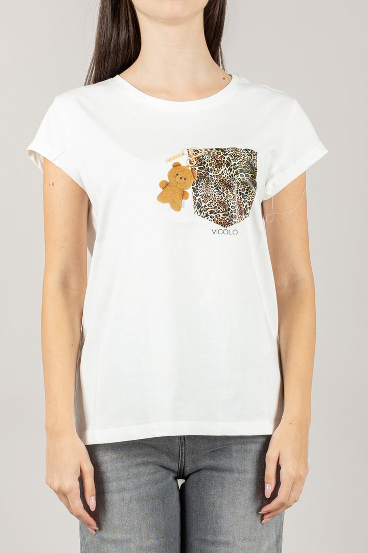 VICOLO - RF0502 - T-SHIRT STAMPA TASCHINO ANIMALIER