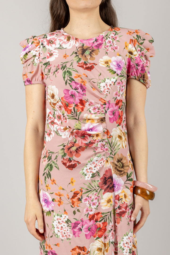 VICOLO - TD2074 - ABITO FIORI CON DRAPPEGGIO