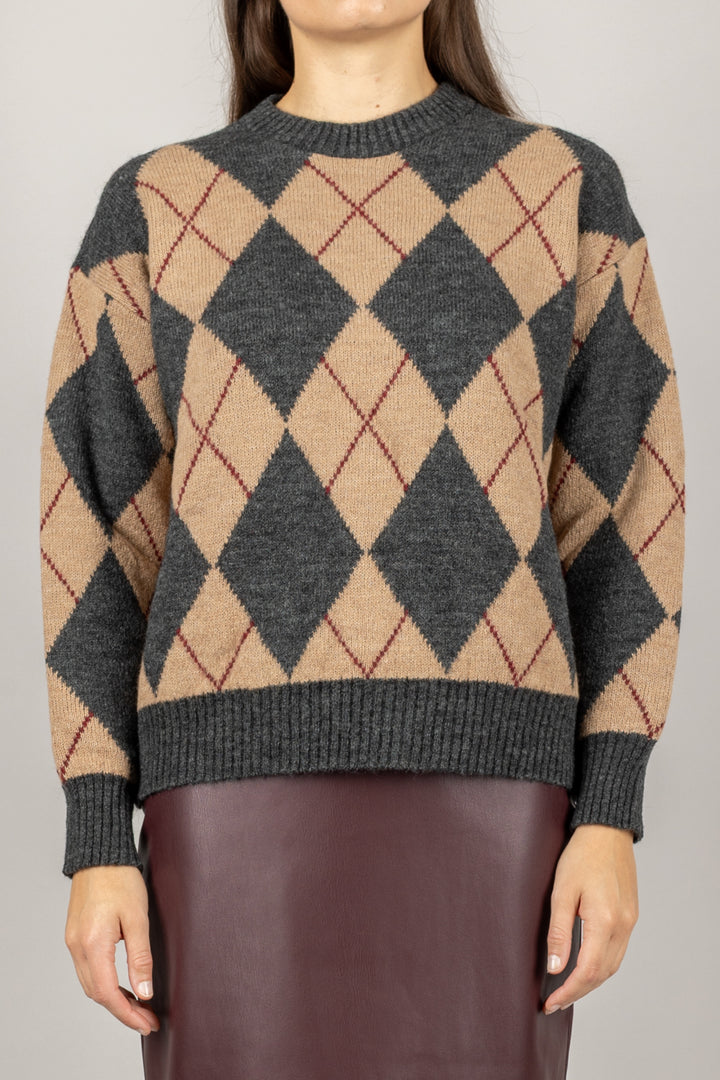 VICOLO - 77289F - MAGLIA GIROCOLLO FANTASIA GEOMETRICA