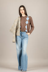 VICOLO - 4AB4009 - CARDIGAN CON ROMBI MORO AZZURRO GIALLO