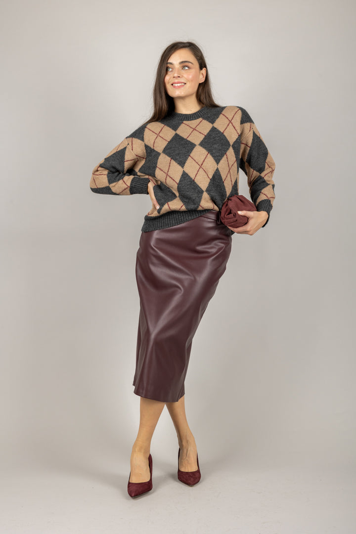 VICOLO - 77289F - MAGLIA GIROCOLLO FANTASIA GEOMETRICA